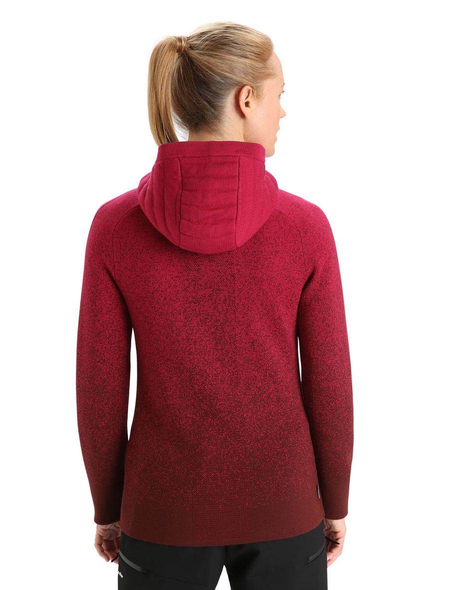 Bluzy Z Kapturem Icebreaker ZoneKnit™ Merino Insulated Long Sleeve Zip Into the Deep Damskie Różowe | PL 1268CTVE